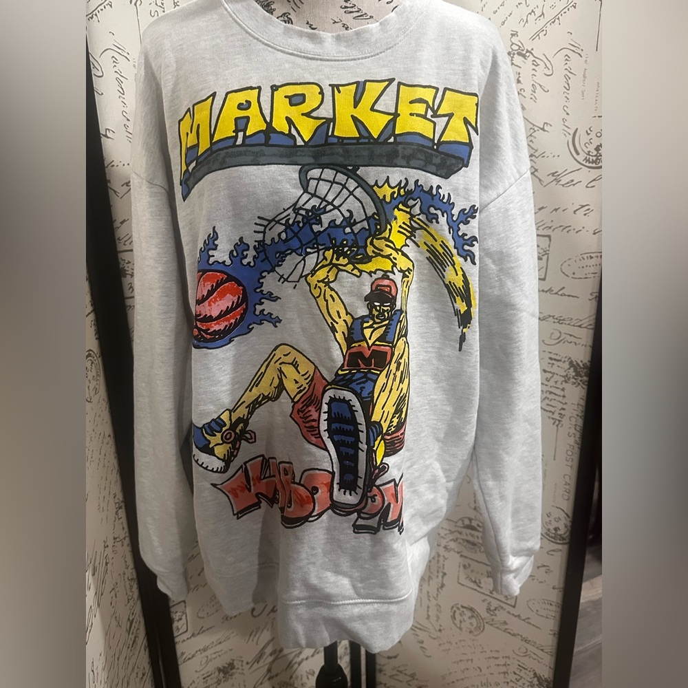 Men’s grey hand painted sweat shirt 
Size xlarge